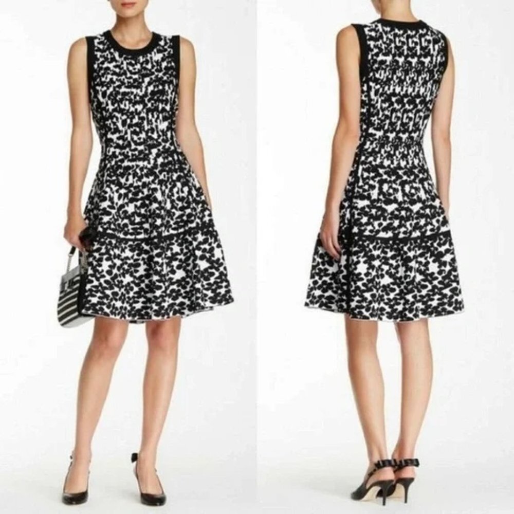 Kate Spade Floral Jacquard‎ Sleeveless Fit-n-Flare Knit Dress Black/White XXS